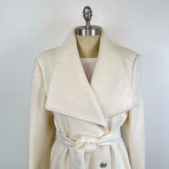 Vince Camuto Off-White Cream Belted Long Coat (Sz L) - Picture 12 of 14